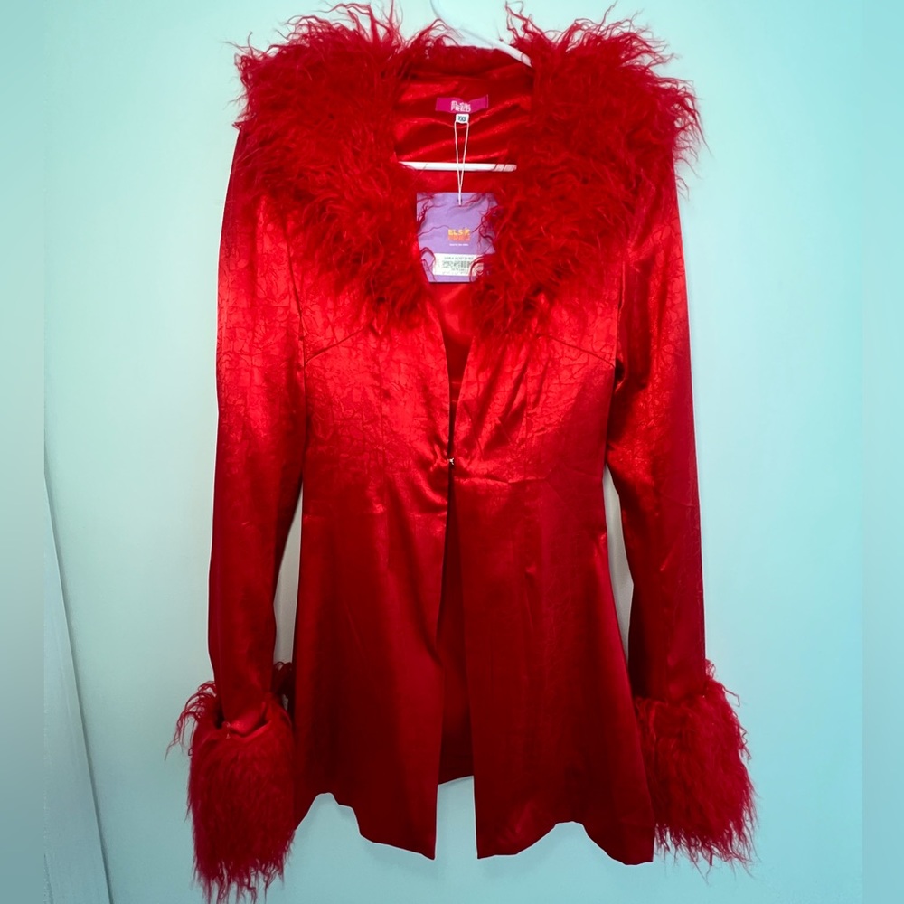 Womens Satin Jacket w/ Fur Collar and Cuffs